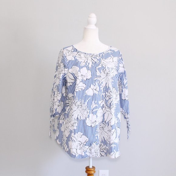 Isabel Maternity Floral Blue & White Striped Top L - Picture 1 of 9